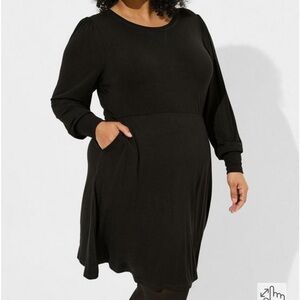 NWT Torrid Mini Super Soft Puff Sleeve Skater Dress Black